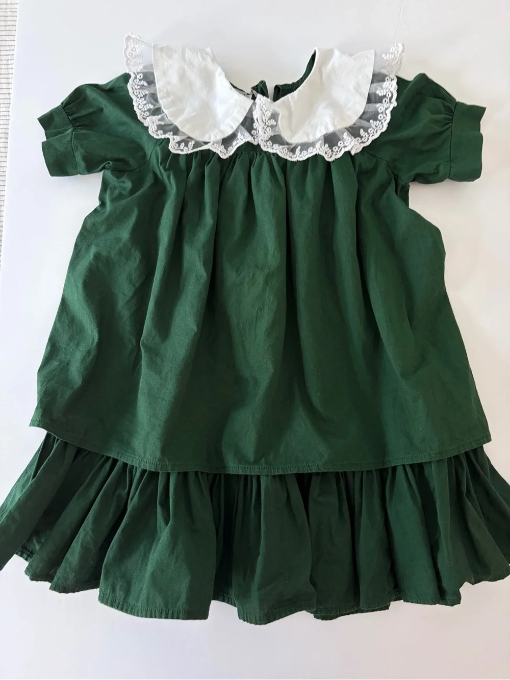Vintage European Style Little Girls Green Cotton Dress Size 4T Classic